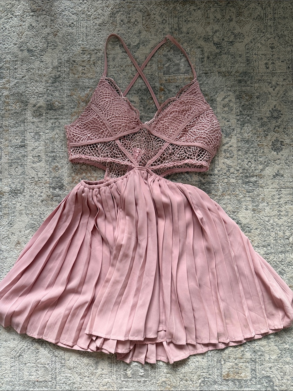 Mauve Pink Lace and Pleated Dress